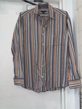 Johntons & murply Men's Striped Button-Up Shirt in Blue and Tan